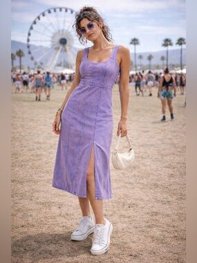 Lavender Tank Midi Dress with Front Slit